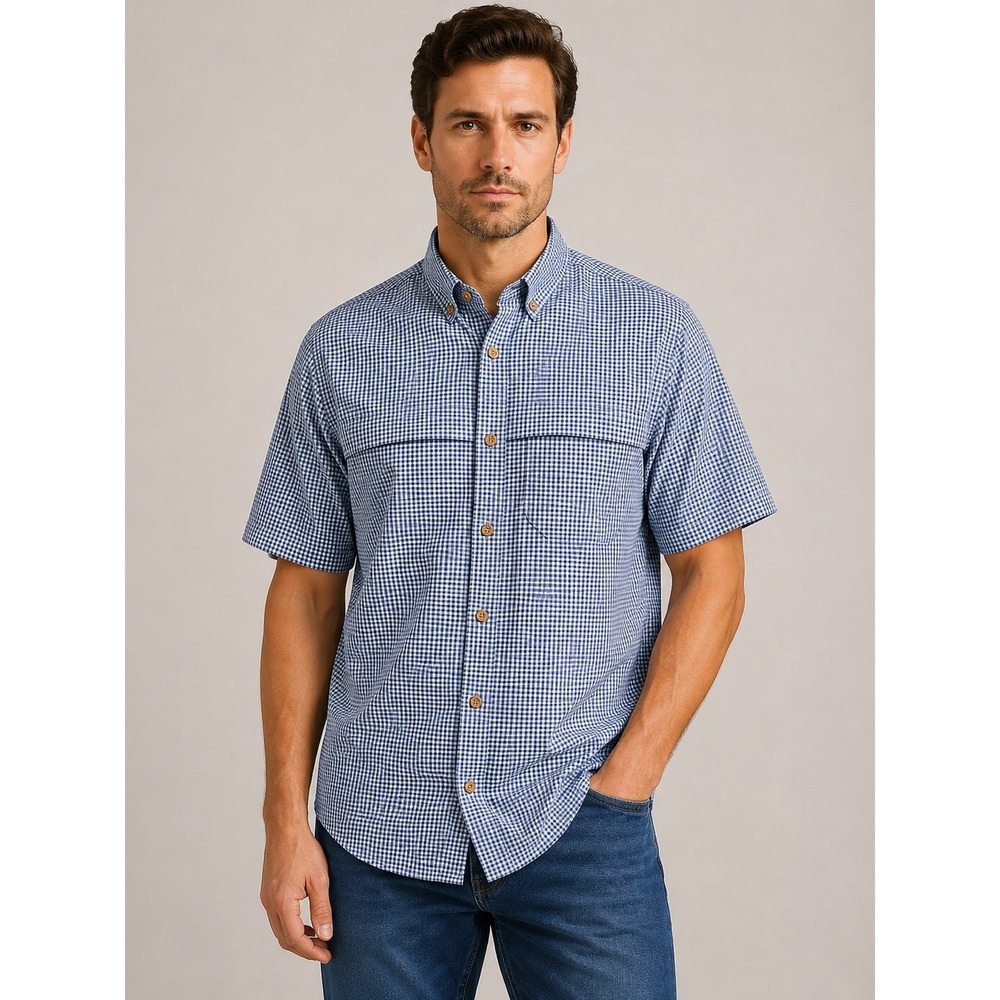 Ridgecut Toughwear Mens 2XL Blue Gingham Short Sleeve Fishing Work Shirt